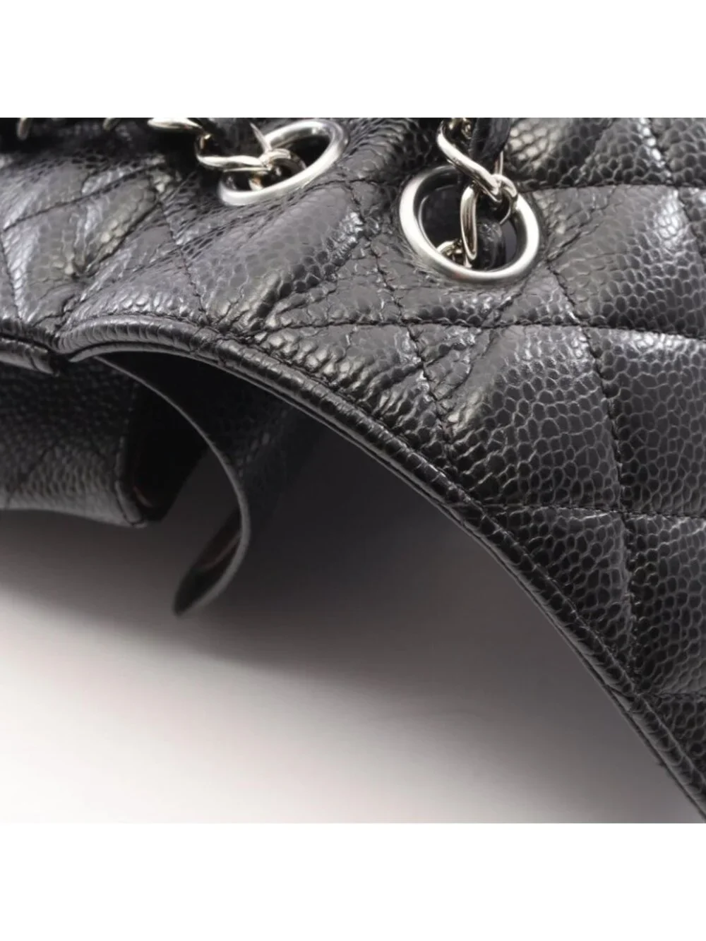 Chanel Shoulder Bag Quilted Double Flap Black Caviar Leather Chain
